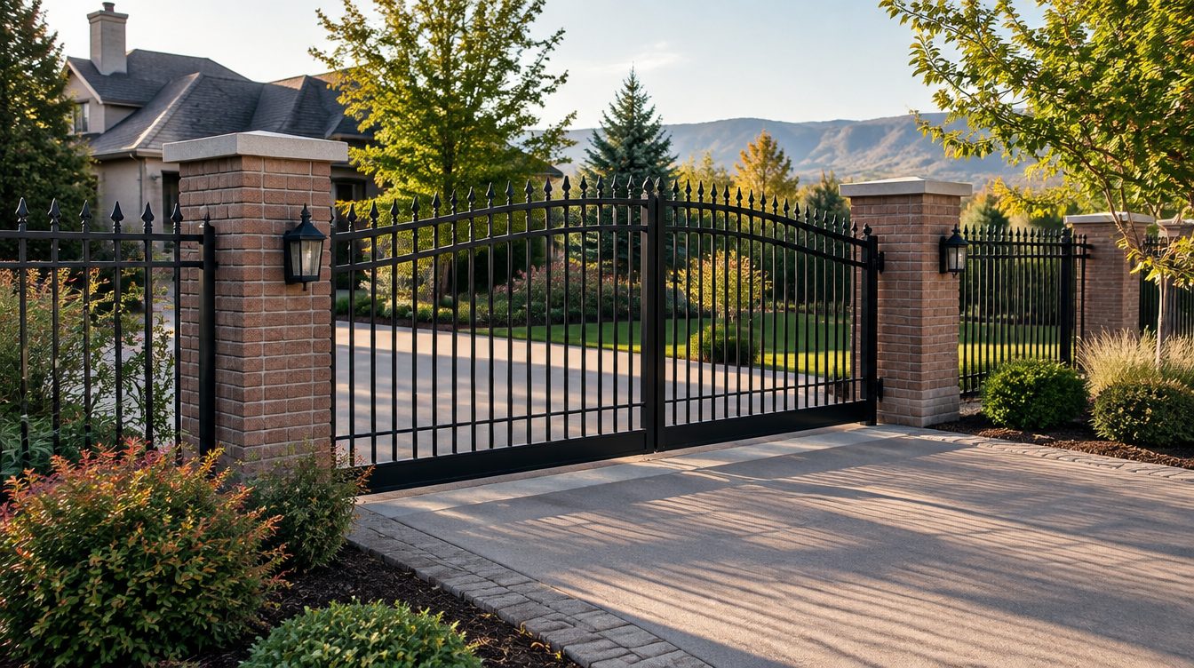 Illustrative ornamental iron fence imagery (AI-generated filler, not an Allpro job photo)